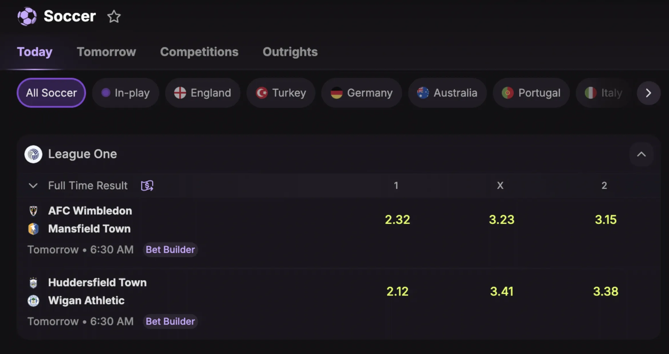 Cloudbet's Football-focused UI