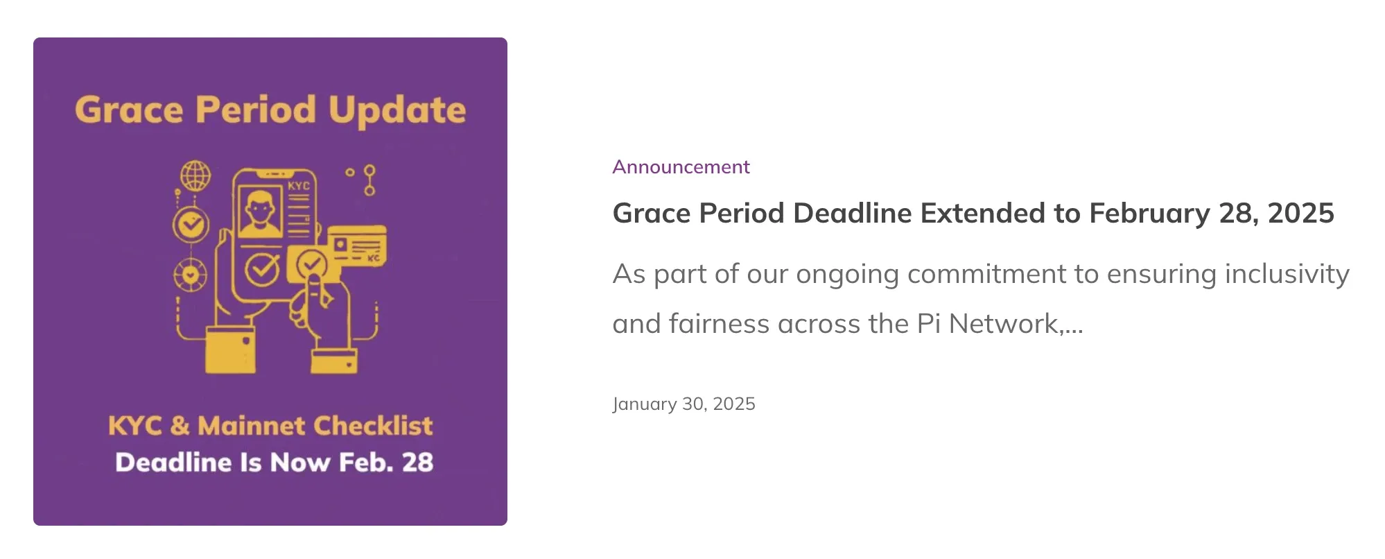 Pi Network's blog post announcing another extension to the 'Grace Period'