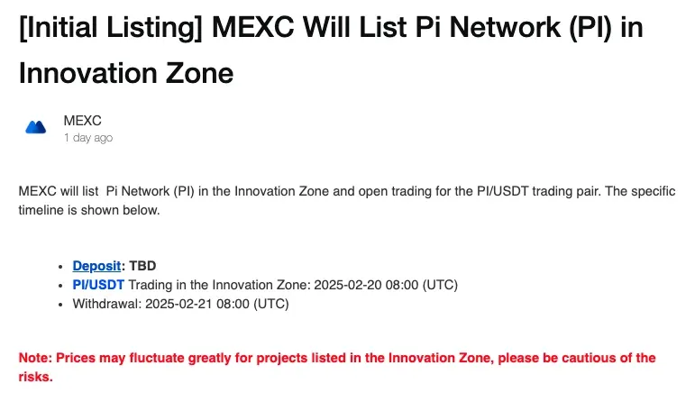 Details of MEXC's PI listing