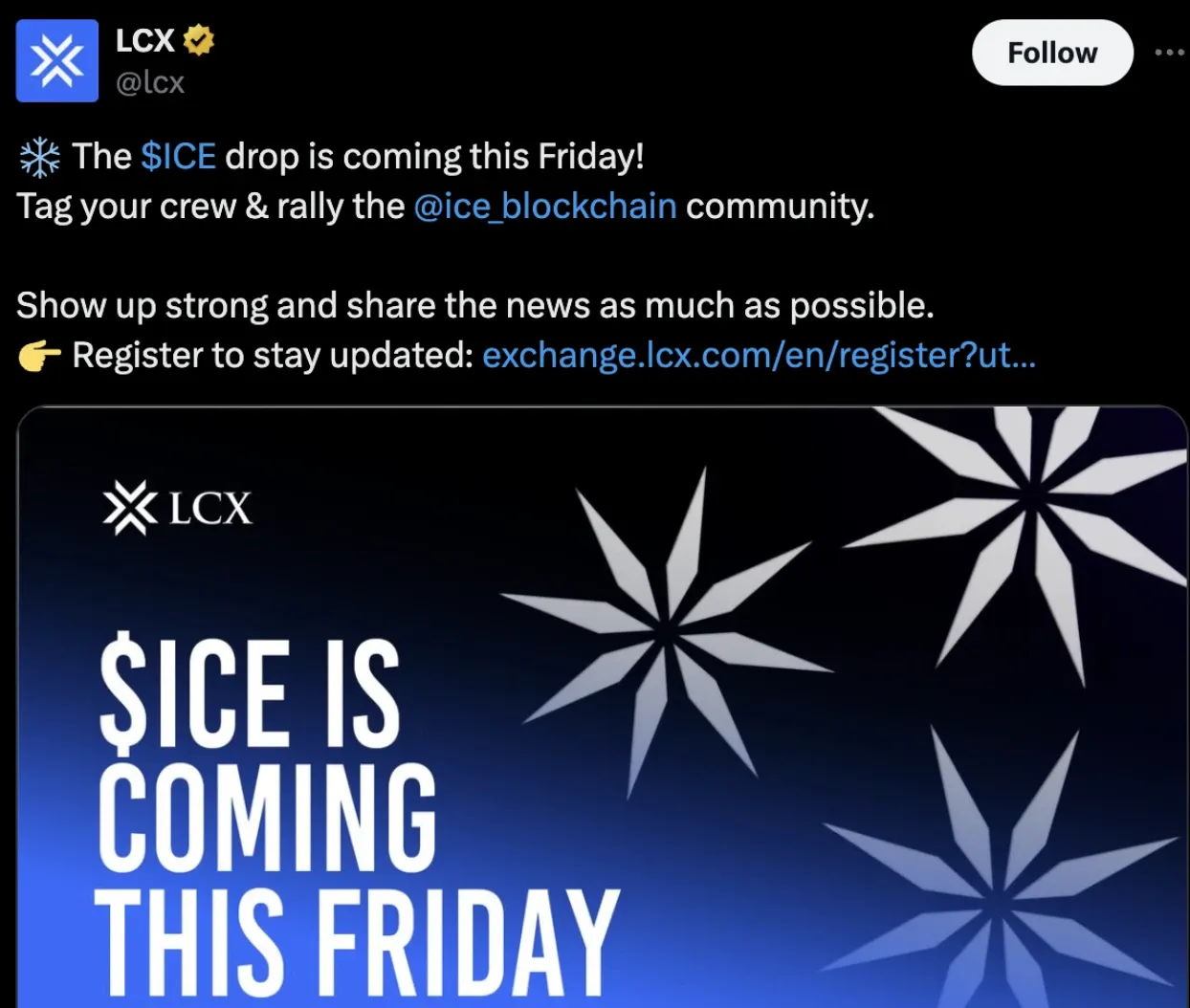 Ice Network's token $ICE to list of LCX