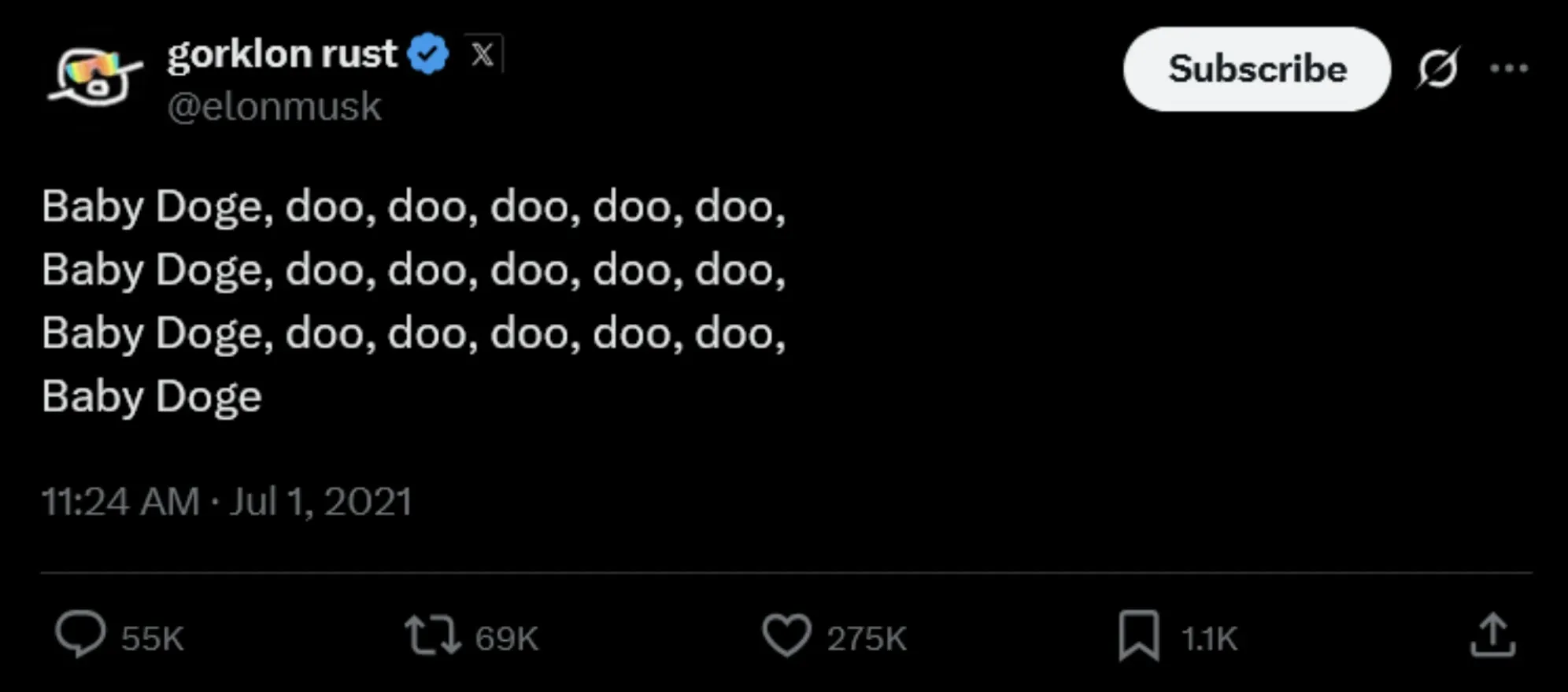Elon Musk's BabyDoge tweet