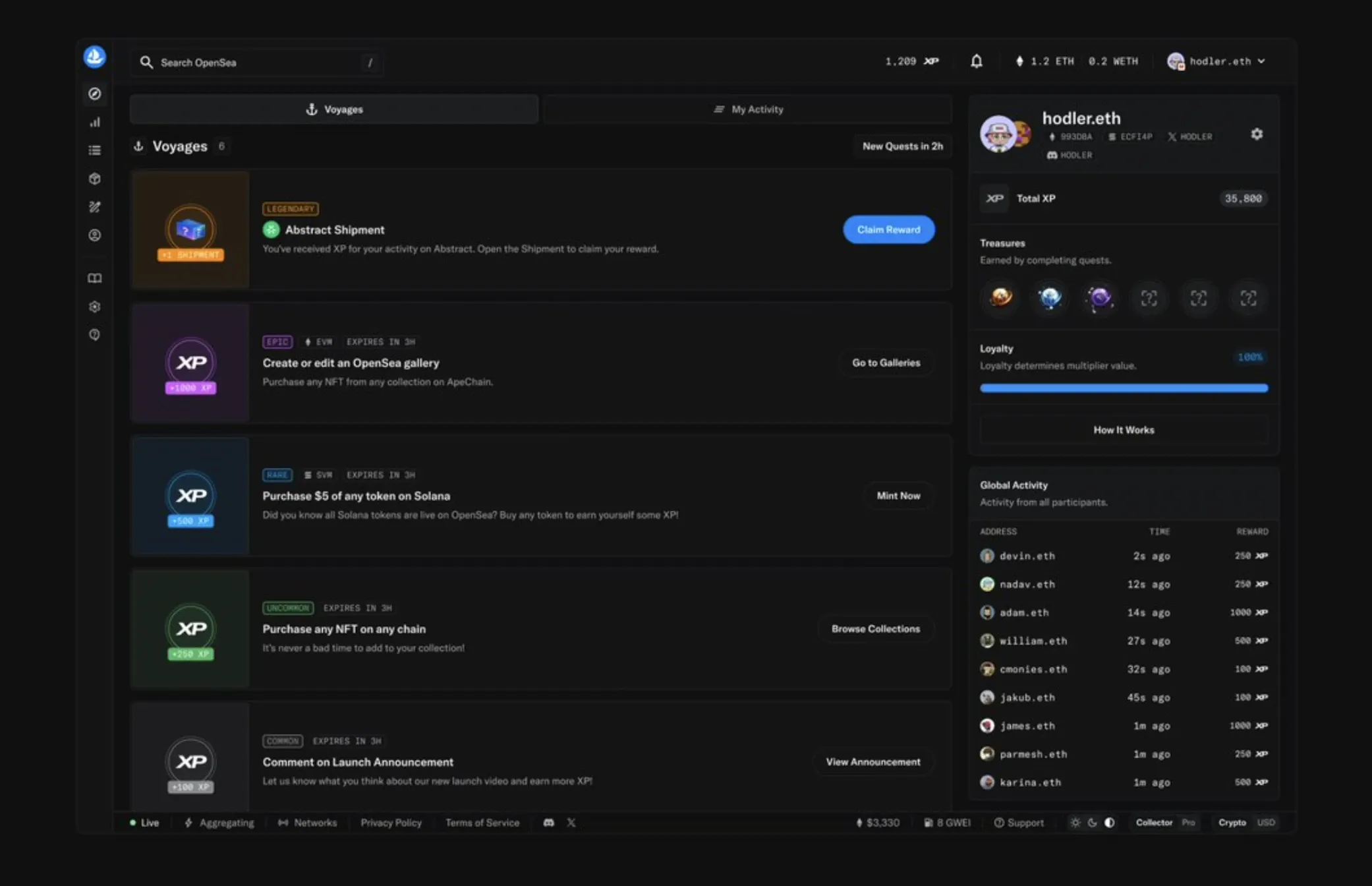 OpenSea's Voyage tab