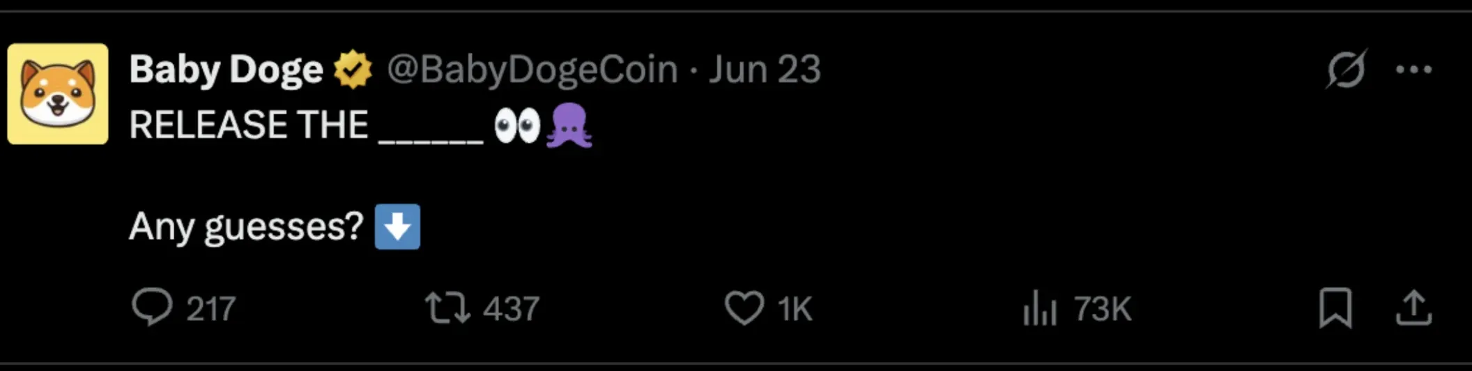 BabyDoge's post appears to tease a Kraken announcement
