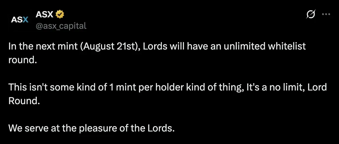 ASX gives existing Lords an unlimited whitelist round