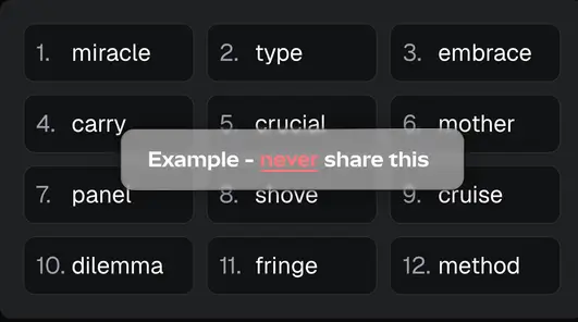 MetaMask Secret Recovery Phrase Seed Example