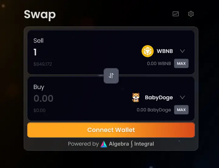 New BabyDoge swap interface powered by algebra