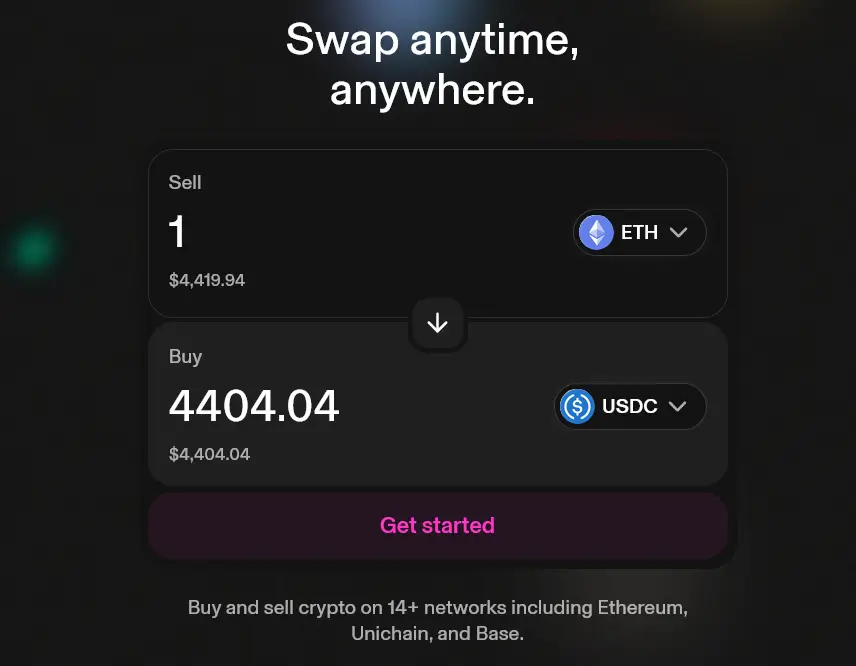 Trade on Uniswap interface homepage
