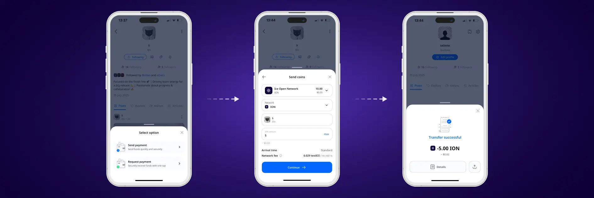 ION Online+ profile as a wallet