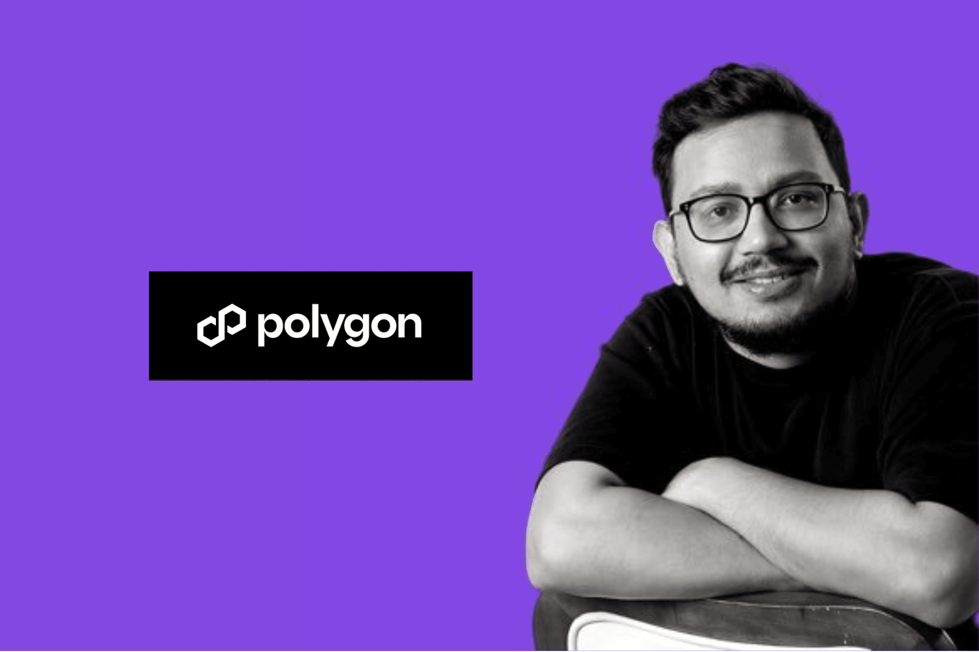 Polygon Co-founder Sandeep Nailwal with the Polygon logo